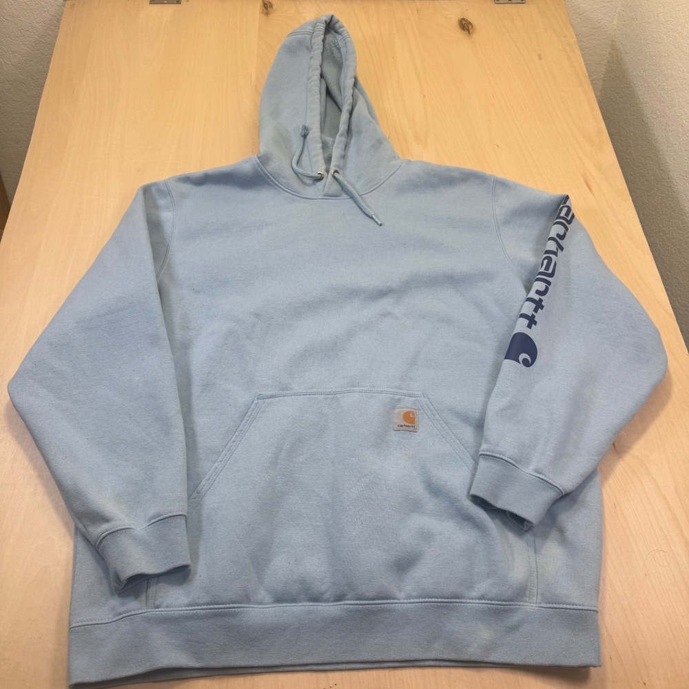 Carhartt Loose Fit‎ Light Blue Long Sleeve Hooded Sweatshirt Mens XL